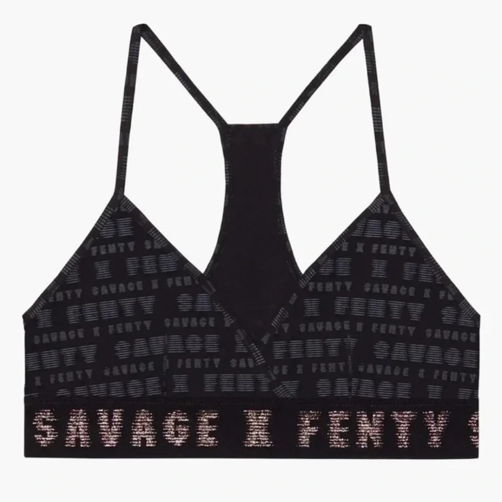 Savage X Fenty Forever Savage Bralette, All Over Black Print Size Medium
